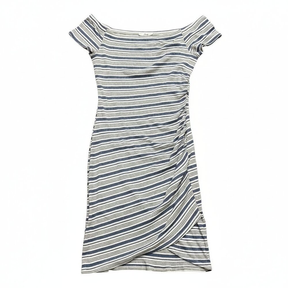 Soprano Blue and white Striped Off-Shoulder Dress - size medium
